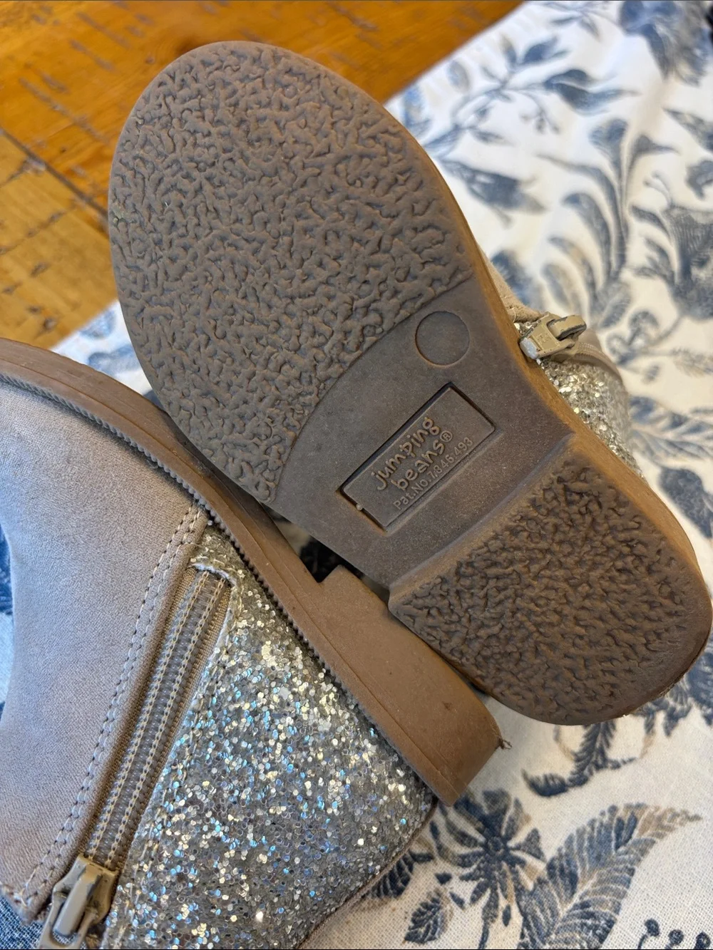 jumping beans Taupe Chelsea Boots with Glitter Heel